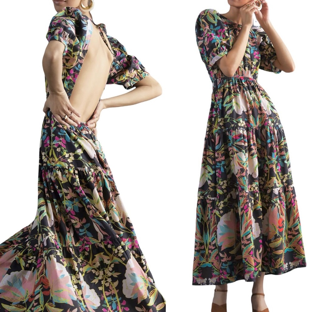 NWT Anthropologie Floral Open Back Maxi Dress